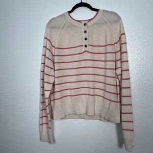 Velvet by Graham & Spencer Women's Striped Button Pullover Sweater Pink XL